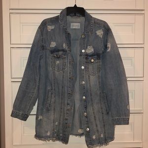 Long Vintage Distressed Denim Jacket